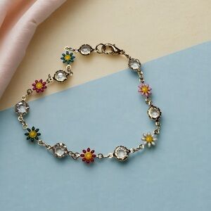 Gold-Tone Multi-Color Daisy Chain Bracelet - Women's Jewelry